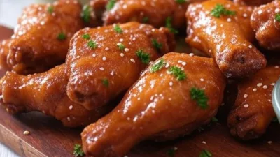 Crispy Baked Chicken Wings with a Sticky Honey Glaze