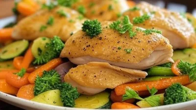 Pollo al Limón y Ajo con Verduras en Sartén