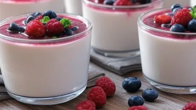 Klassische Panna Cotta mit Beerensauce