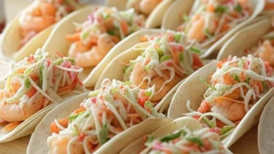 Schnelle und einfache Garnelen-Tacos mit Krautsalat