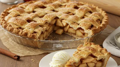 Klassisches Apfelkuchen-Rezept mit Vanilleeis