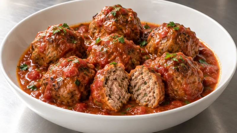 Boulettes de viande nappées de sauce tomate