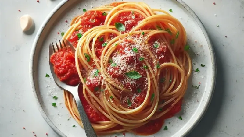 Spaghetti with tomato sauce and garlic