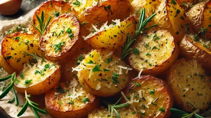 Baked potatoes with herbs and parmesan cheese