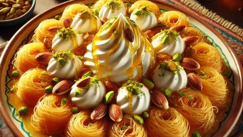 Dubais einfaches Dessert mit Kadaif-Nudeln