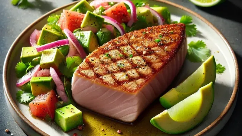 Steak de thon et salade d'avocat