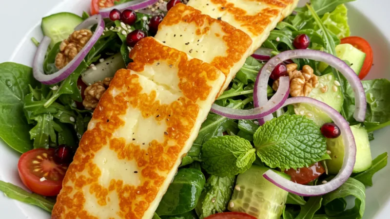 Sallad med grillad halloumi