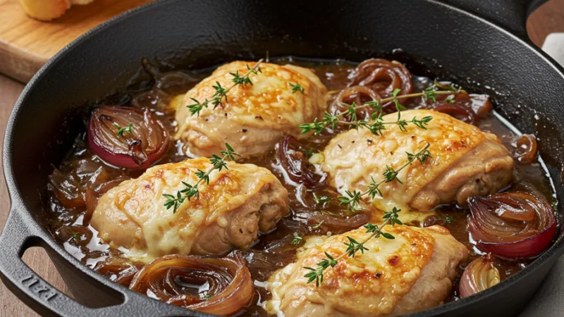 Recette de poulet à la poêle aux oignons français