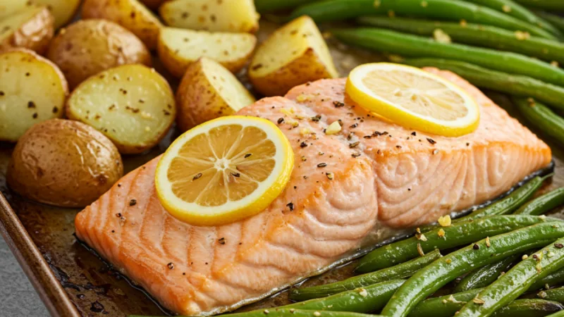 Lemon-Garlic Sheet-Pan Salmon with Potatoes & Green Beans
