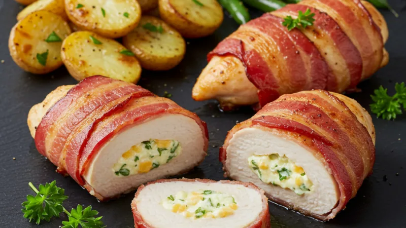 Cheese-Stuffed Chicken Breast Wrapped in Crispy Bacon