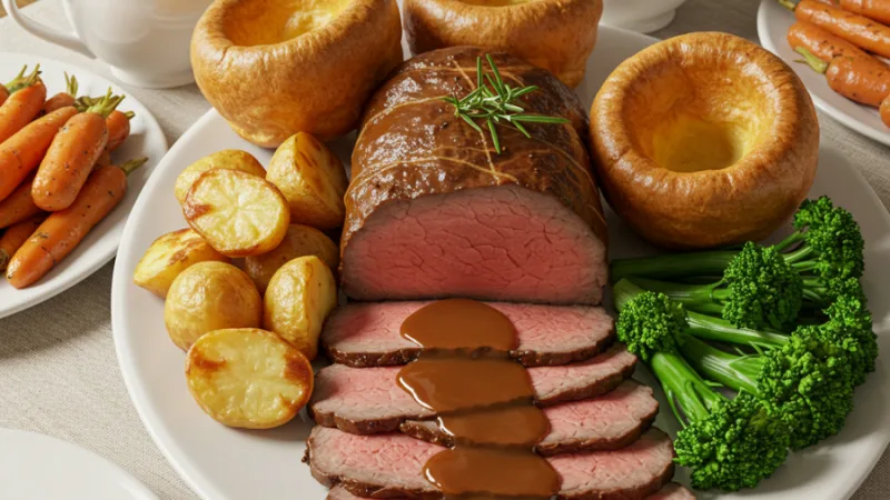Classic British Roast Beef and Yorkshire Pudding