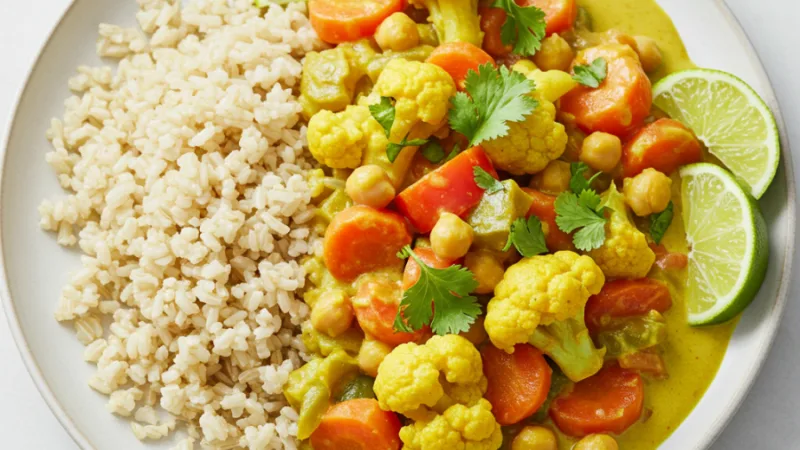 Recette de curry de légumes avec riz complet