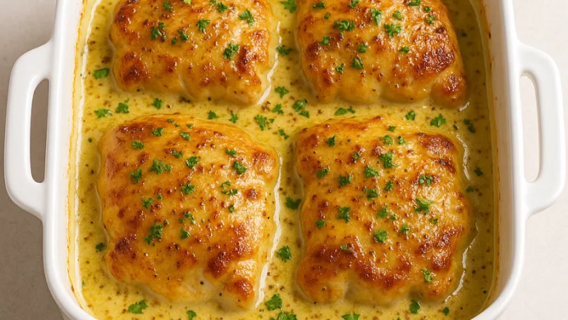 Krämig honungsmustard kycklinggratäng