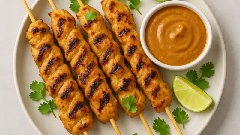 Satay de poulet thaï grillé avec sauce cacahuète facile