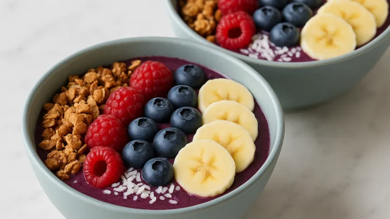 Tropische Açaí Bowl mit Beeren und Knusprigem Granola