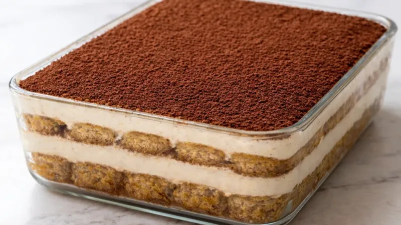Klassisk italiensk tiramisu med kremete lag, servert i glassform