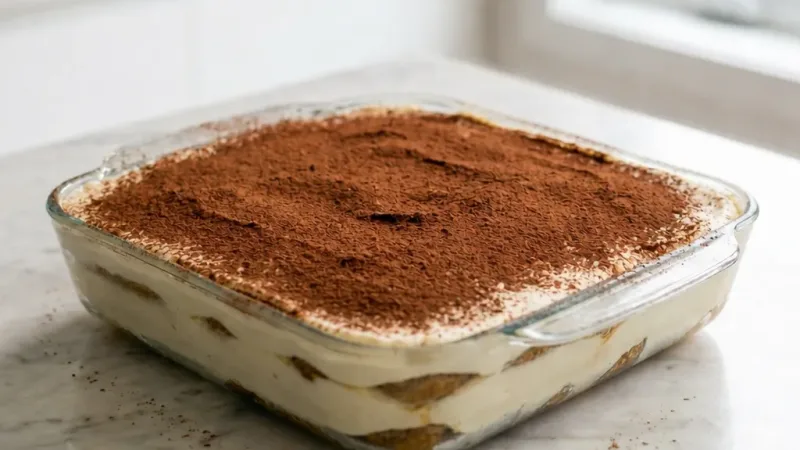 Rychlé tiramisu krémové vrstvy čerstvě servírované ve skle