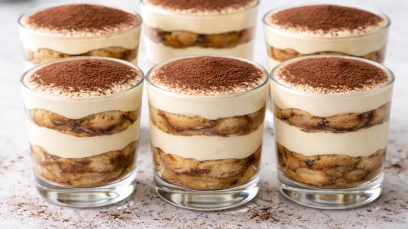 Tiramisu i glass med kremete lag