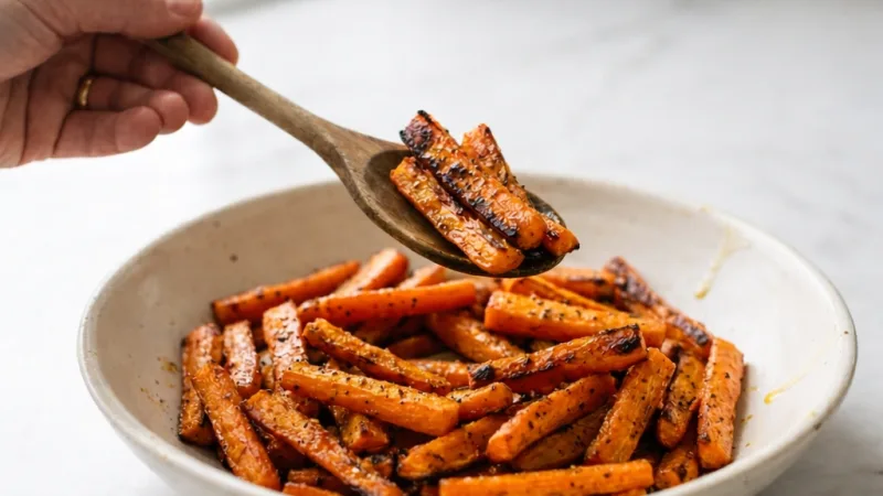 Gulrøtter i airfryer med sprø overflate, nylaget på tallerken