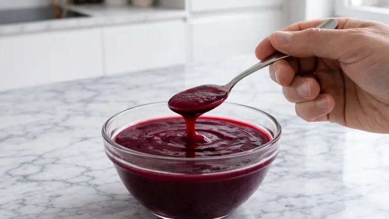 Coulis de fruits rouges lisse et brillant servi dans un bol en verre