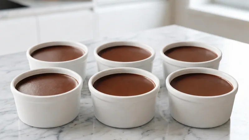Sjokolade panna cotta med glatt tekstur servert kald i ramekin