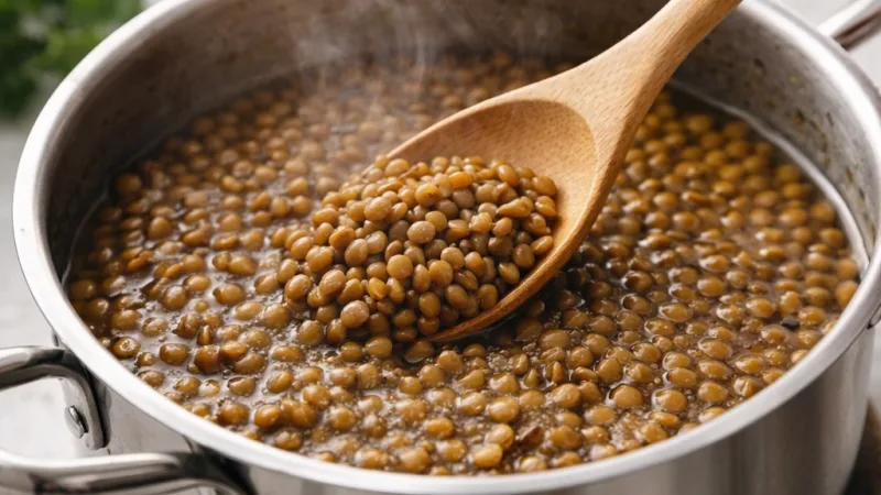 Cooked lentils soft texture served in pot