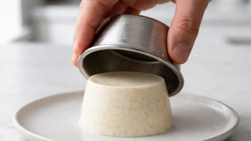 Panna cotta lisse et crémeuse servie froide sur assiette