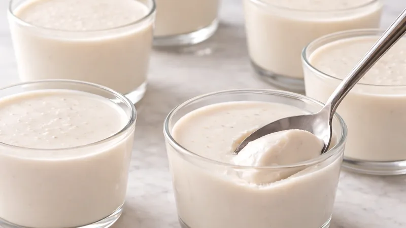 Veganska kokosova panna cotta svilnata hladna v kozarcih