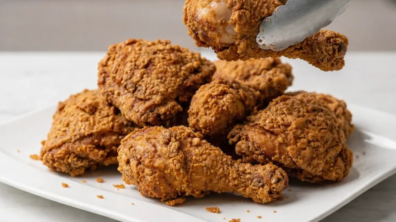 Knuspriges Air Fryer Hähnchen goldene Kruste heiß auf Teller