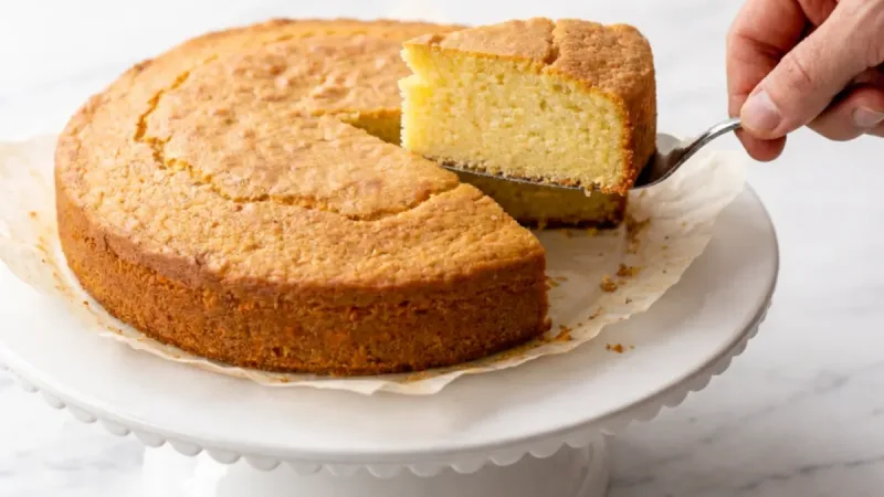 Italienischer Zitronen-Ricotta-Kuchen mit goldener Kruste auf Teller
