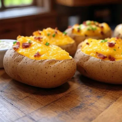 Batatas assadas com queijo e bacon