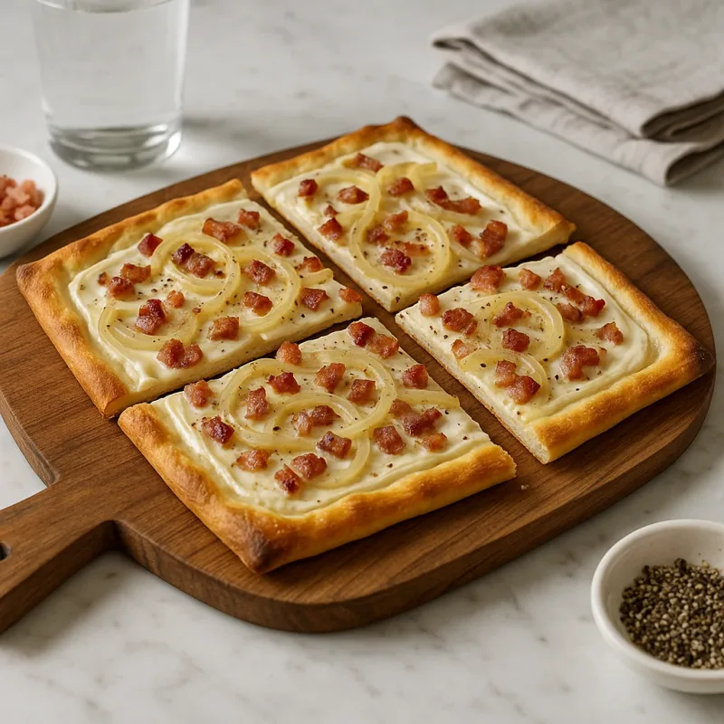 Flammkuchen resepti – rapea pekonilla ja sipulilla
