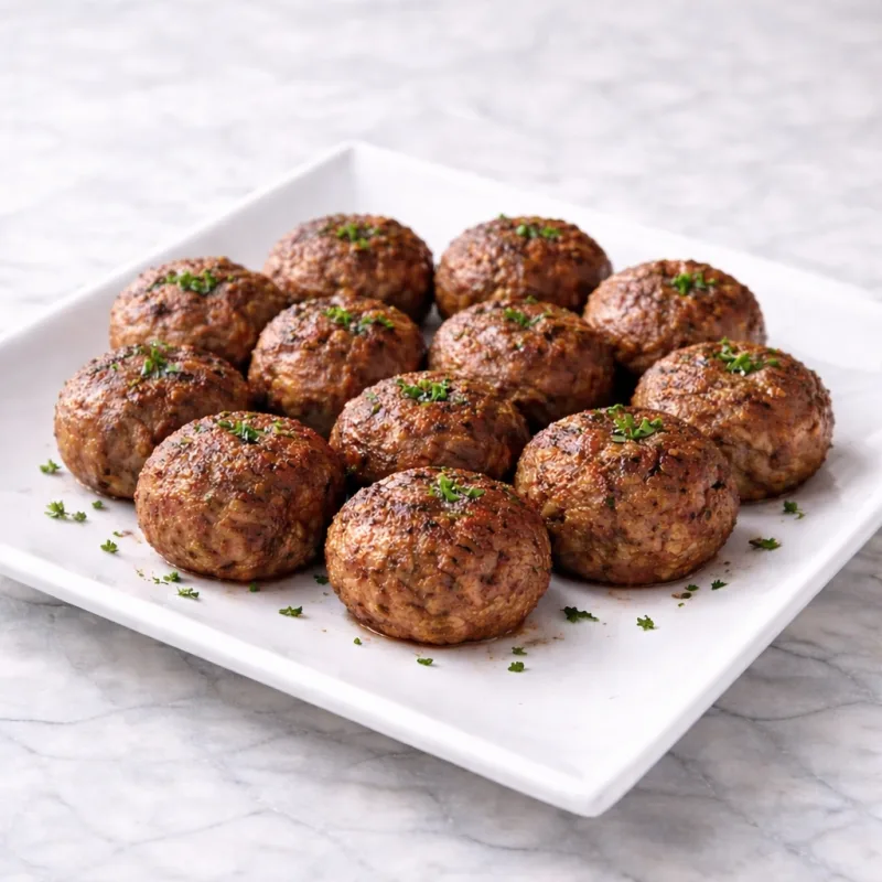 Boulettes de bœuf dorées croustillantes sur assiette blanche