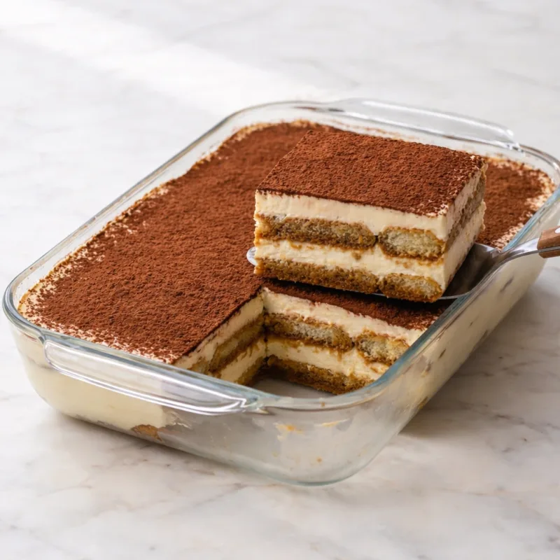 Tiramisu uten alkohol med kremete lag servert i glassform