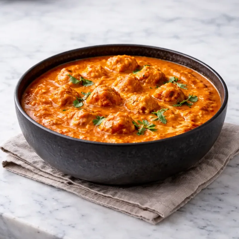 Poulet au beurre avec sauce crémeuse servi chaud en bol
