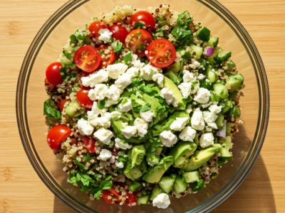 Insalata di quinoa salutare con avocado e feta