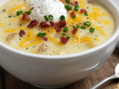 Soupe de pommes de terre au four garnie de bacon croustillant