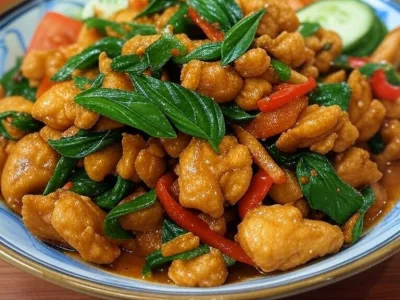 Würziges Thai-Basilikum-Hähnchen (Pad Krapow Gai)