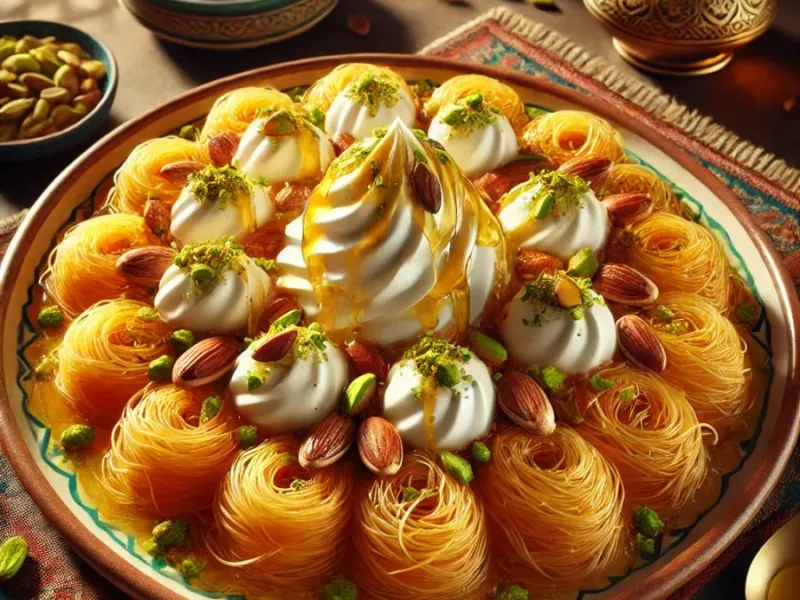 Dubais einfaches Dessert mit Kadaif-Nudeln