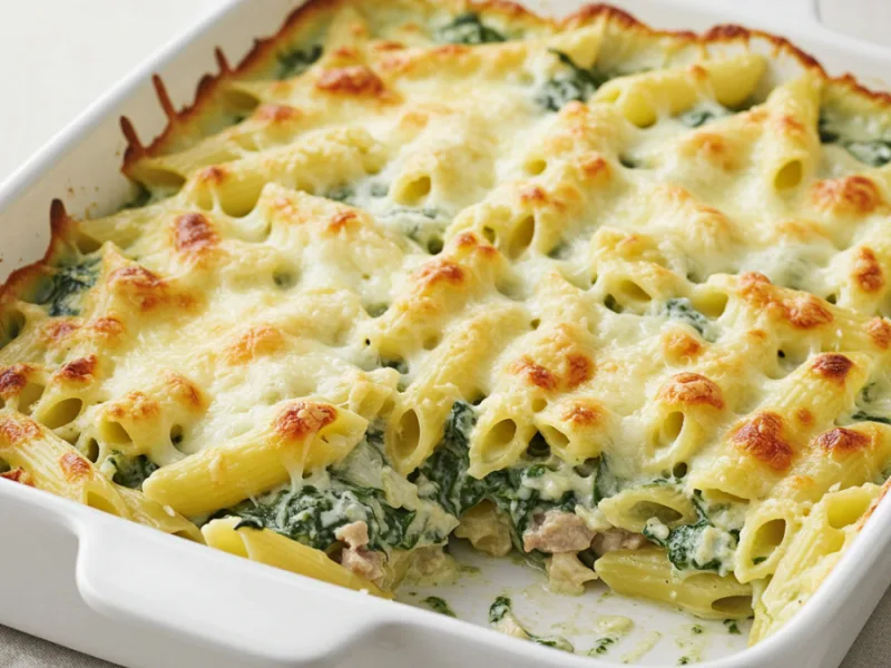 Rezept für überbackene Rahmspinat-Nudeln