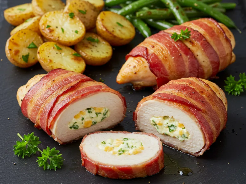 Cheese-Stuffed Chicken Breast Wrapped in Crispy Bacon