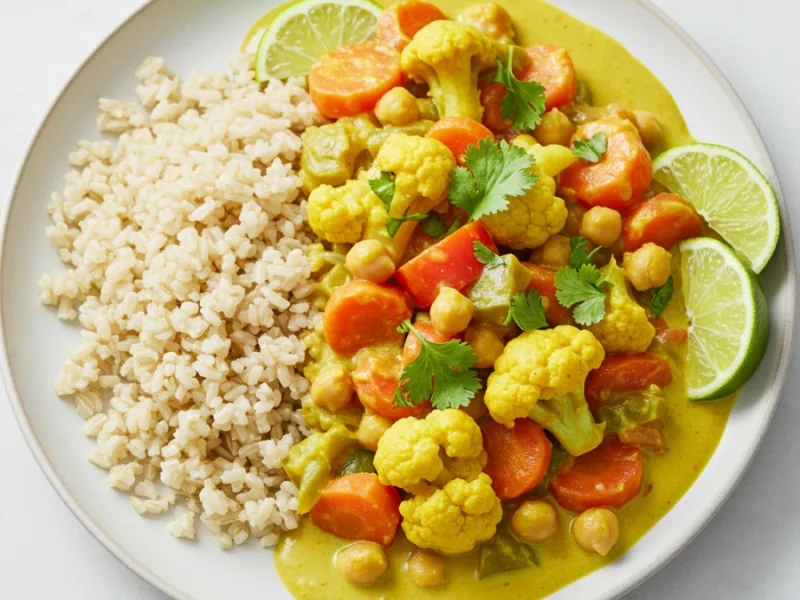 Gemüsecurry mit Vollkornreis Rezept