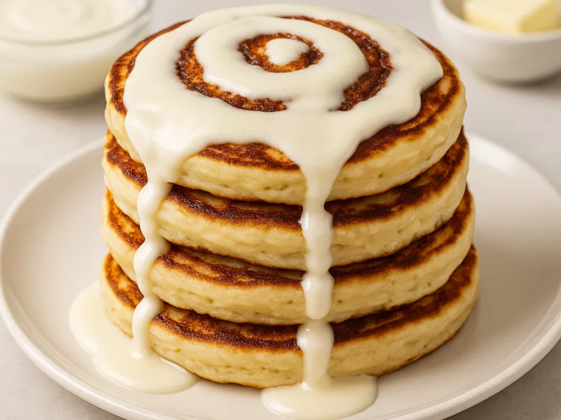 Panqueques rollo de canela con glaseado de queso crema