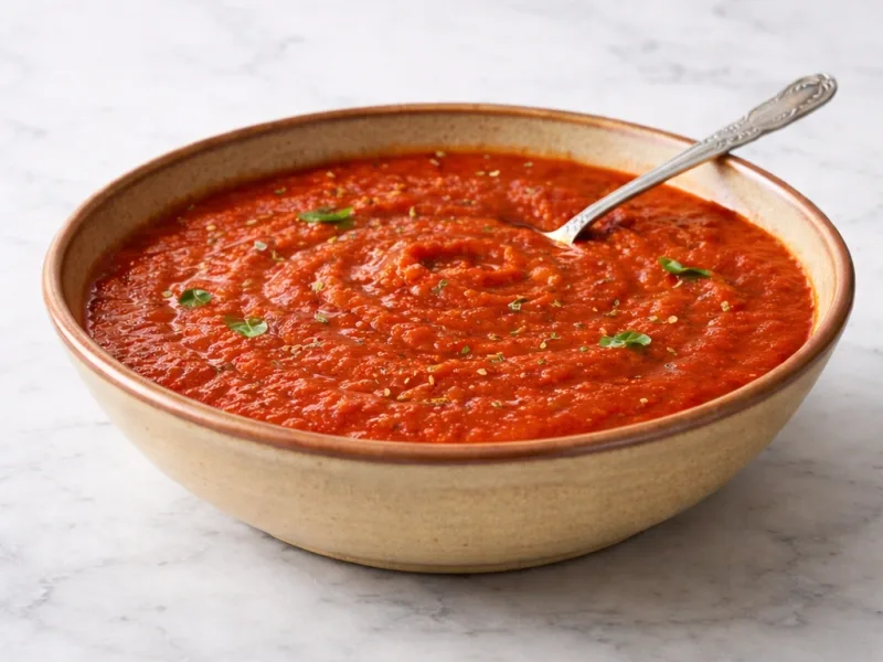 Salsa di pomodoro con texture liscia appena cotta in una ciotola