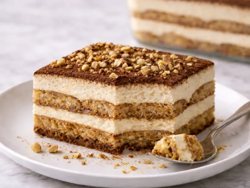 Hazelnut tiramisu with creamy layers served on a plate
