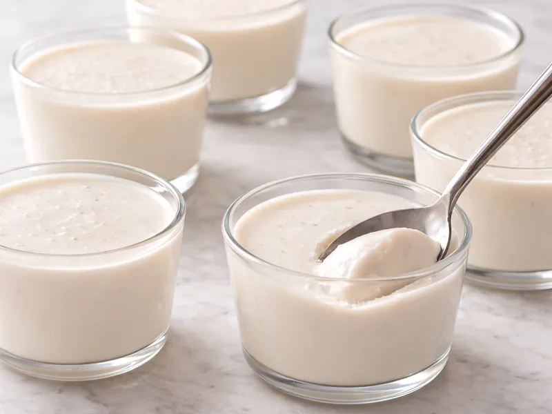 Veganská kokosová panna cotta sametová textura ve skleničkách
