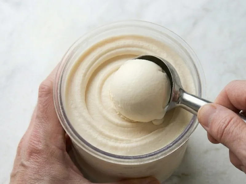 Helado de vainilla cremoso servido en vaso tipo pinta